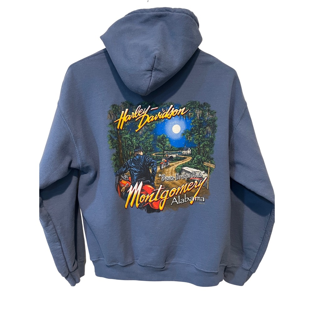Vintage Y2K Harley Davidson Hoodie Large Montgomery Al Seven Bridges Road A35